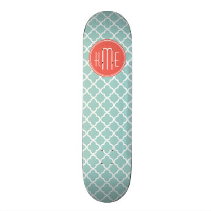 Mint och korall Quatrefoil med den beställnings- Old School Skateboard Bräda 21,6 Cm