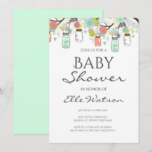 Mint- och korallbaby showerinbjudan inbjudningar