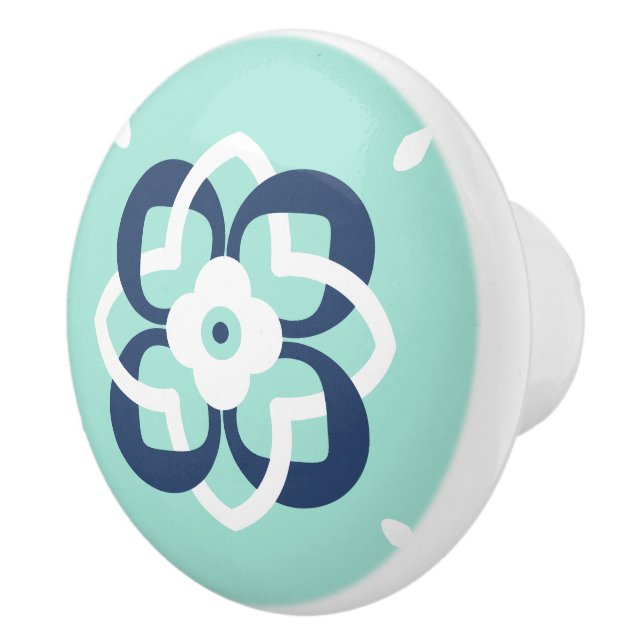 Mint och Mörk blått Interwoven Flower Mönster Knopp (Höger)