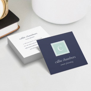 Mint och Navy Monogram Fyrkantigt Visitkort