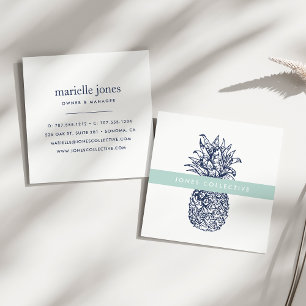 Mint och Navy Pineapple Fyrkantigt Visitkort