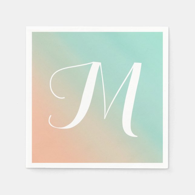 Mint och Peach Ombre Fade Monogram Pappersservett (Framsidan)