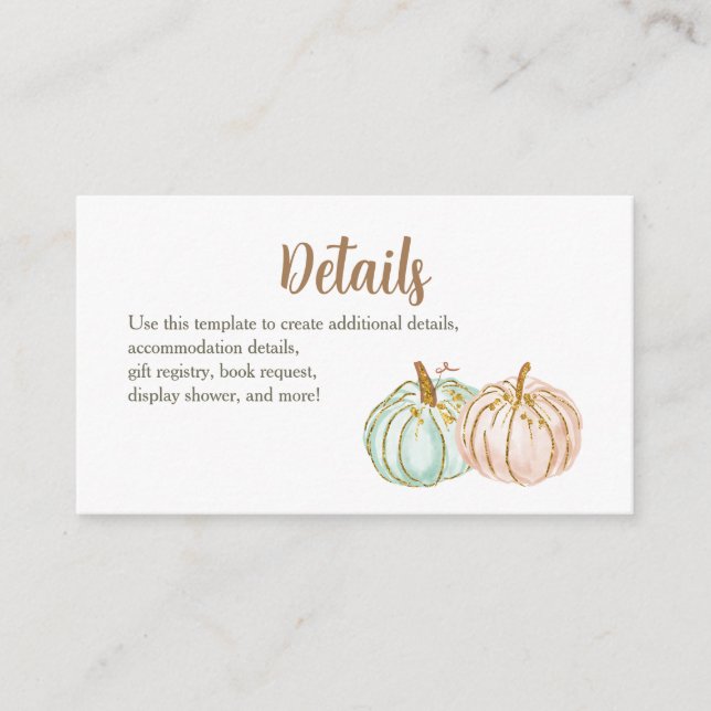 Mint och Peach Pumpkin Baby Shower-infogningskort Tilläggskort (Framsida)