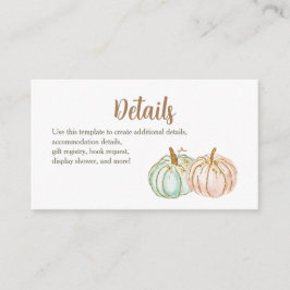 Mint och Peach Pumpkin Baby Shower-infogningskort Tilläggskort