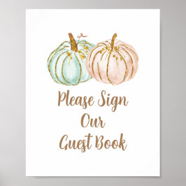 Mint och Peach Pumpkin Skriv under gästen Poster