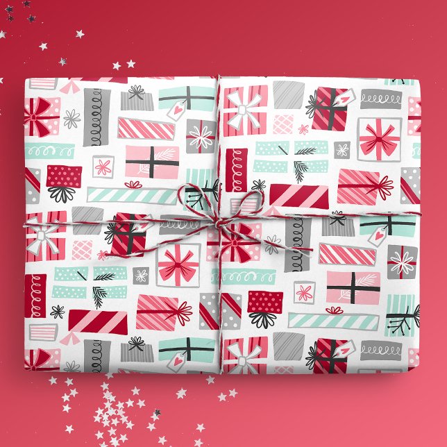 Mint och Red Julklapp Presentpapper (Mint and Red Christmas Presents Gift Mockup)