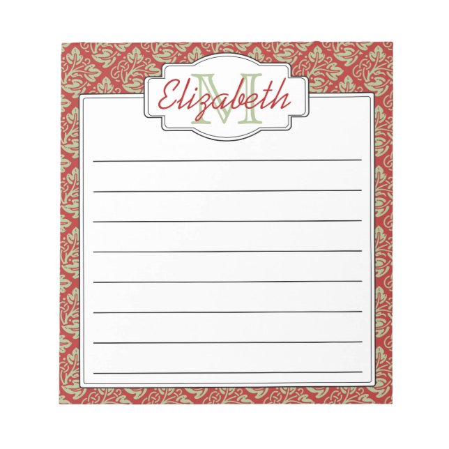 Mint och Red Monogram Livets träd Mönster Anteckningsblock (Framsida)