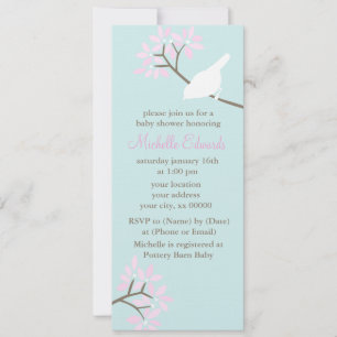Mint och Rosa Birds Baby Shower Inbjudningar