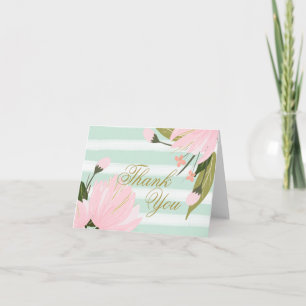 Mint och rosa blommig tack kort