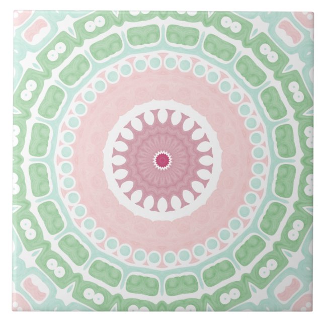 Mint och Rosa Dekorativ Mandala Kakelplatta (Framsidan)