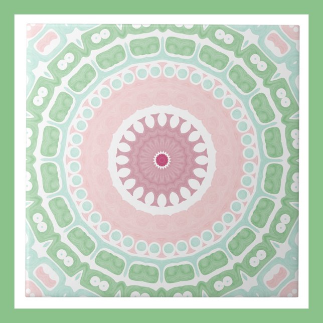 Mint och Rosa Dekorativ Mandala Kakelplatta (Skapare uppladdad)