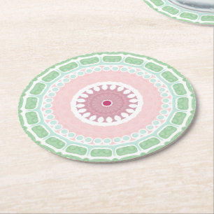 Mint och rosa geometriskt mandelamönster underlägg papper rund