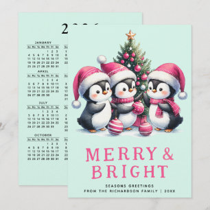 Mint och Rosa julpenguin Julkort