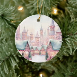 Mint och Rosa Mysigt julmarknad - vinterscenen Julgransprydnad Keramik