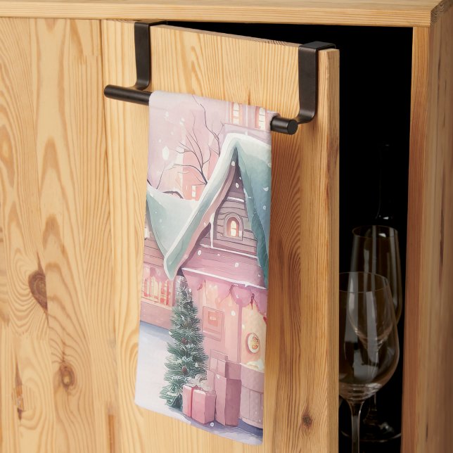 Mint och Rosa Mysigt julmarknad - vinterscenen Kökshandduk (Thirds Fold)