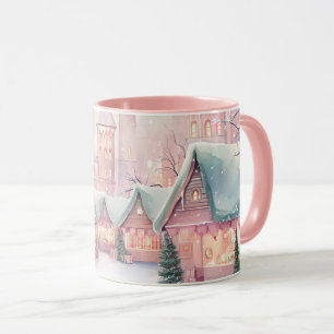 Mint och Rosa Mysigt julmarknad - vinterscenen Mugg