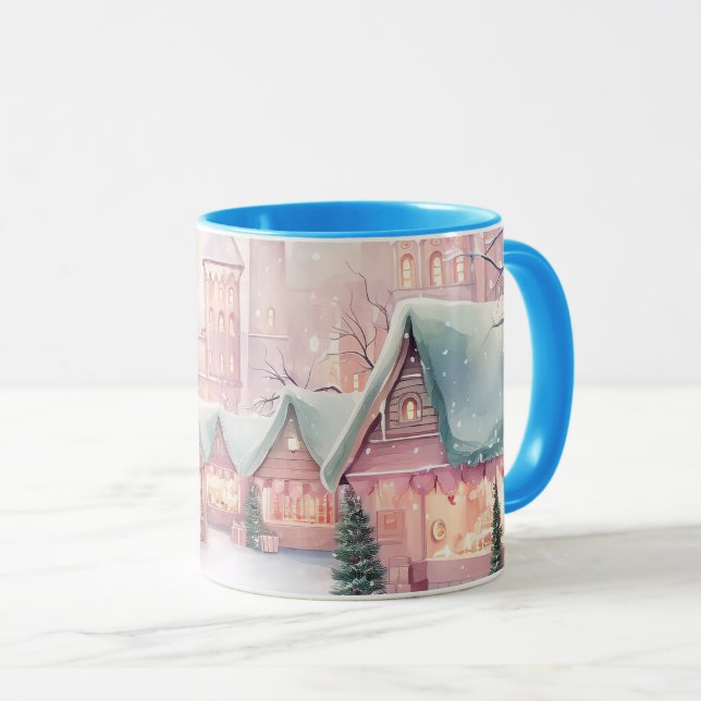 Mint och Rosa Mysigt julmarknad - vinterscenen Mugg (Framsida höger)