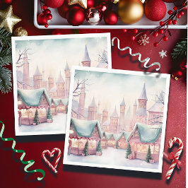 Mint och Rosa Mysigt julmarknad - vinterscenen Pappersservett