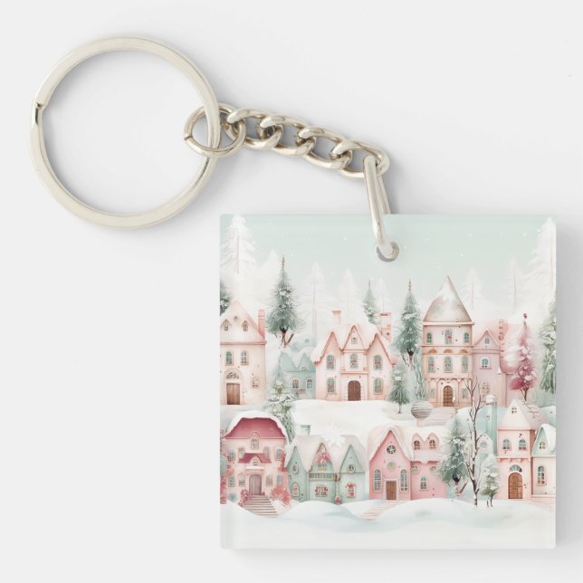 Mint och Rosa Mysigt Watercolor Winter Scene (Framsidan)