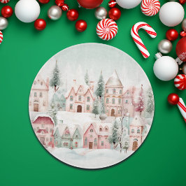 Mint och Rosa Mysigt Watercolor Winter Scene