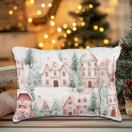 Mint och Rosa Mysigt Watercolor Winter Scene Prydnadskudde