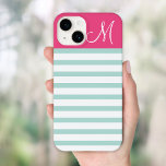 Mint och Rosa Preppy Rand Monogram<br><div class="desc">Utformning av Snyggt för Trendig i Cute Modern Girly Chic med Preppy Vågrät Rand och Solid Färg Block med Anpassningsbar Personlig Monogram Initial Brev</div>