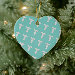 Mint och Rosa Silver Brev T Julgransprydnad Keramik