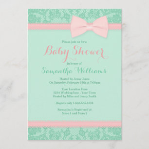 Mint och rosasnöre- och pilbågebaby shower inbjudningar