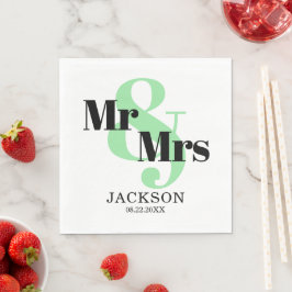 Mint och Svart Mr. & Mrs. Bröllop Pappersservett