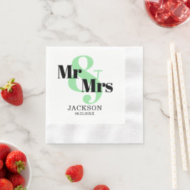 Mint och Svart Mr. & Mrs. Bröllop Pappersservett