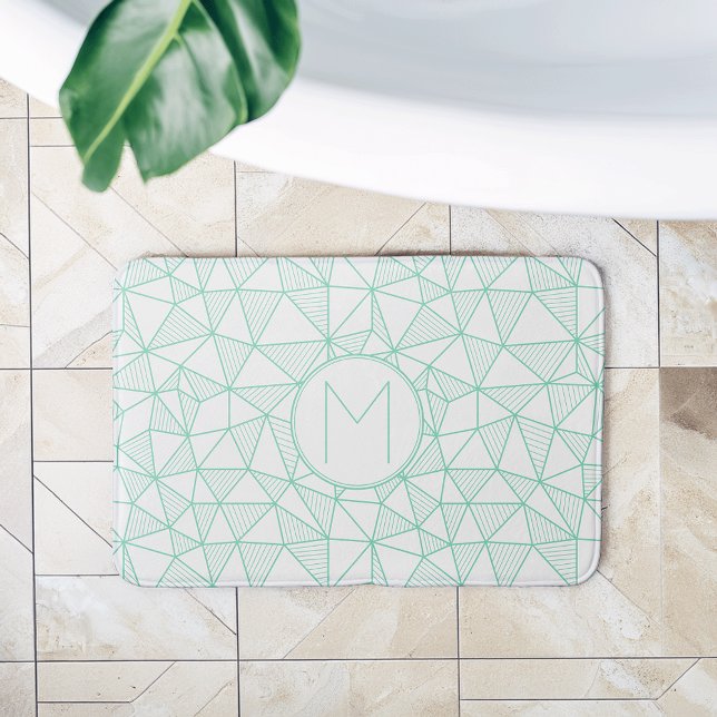 Mint och White Modern Geometric Mönster Monogram Badrumsmatta (Skapare uppladdad)