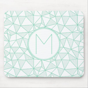 Mint och White Modern Geometric Mönster Monogram Musmatta
