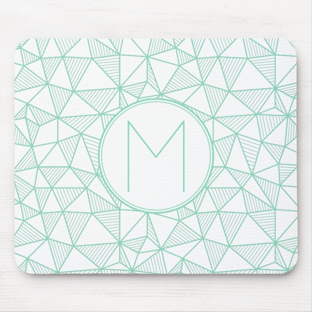 Mint och White Modern Geometric Mönster Monogram Musmatta (Framsidan)