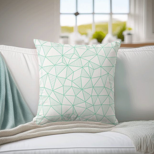 Mint och White Modern Geometric Triangle Mönster Kudde (Skapare uppladdad)