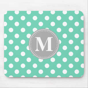 Mint och White Polka dots Grått Monogram Musmatta