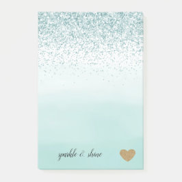 Mint Ombre Glitter Guld Hjärtat Post-it Block