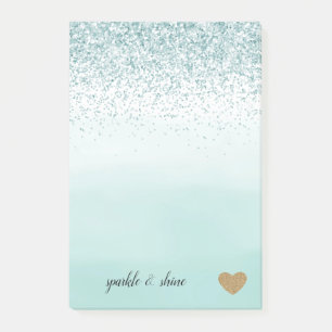 Mint Ombre Glitter Guld Hjärtat Post-it Block