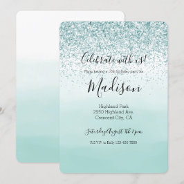 Mint Ombre Glitter Inbjudningar