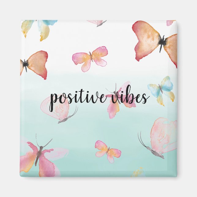 Mint Ombre Rosa Butterflies Watercolor Magnet (Framsidan)