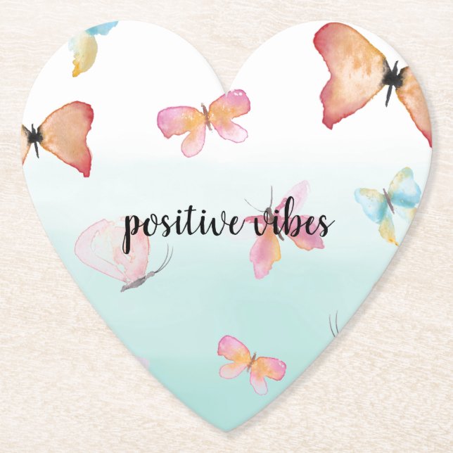 Mint Ombre Rosa Butterflies Watercolor Underlägg Papper (Framsida)