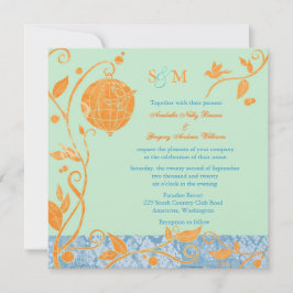 Mint & Orange Love birds Bröllop Inbjudningar