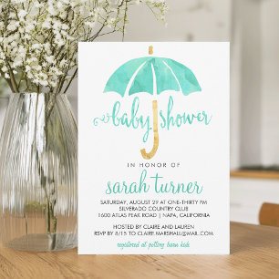 Mint Paraplla Neutralt Baby Shower-inbjudningar Inbjudningar