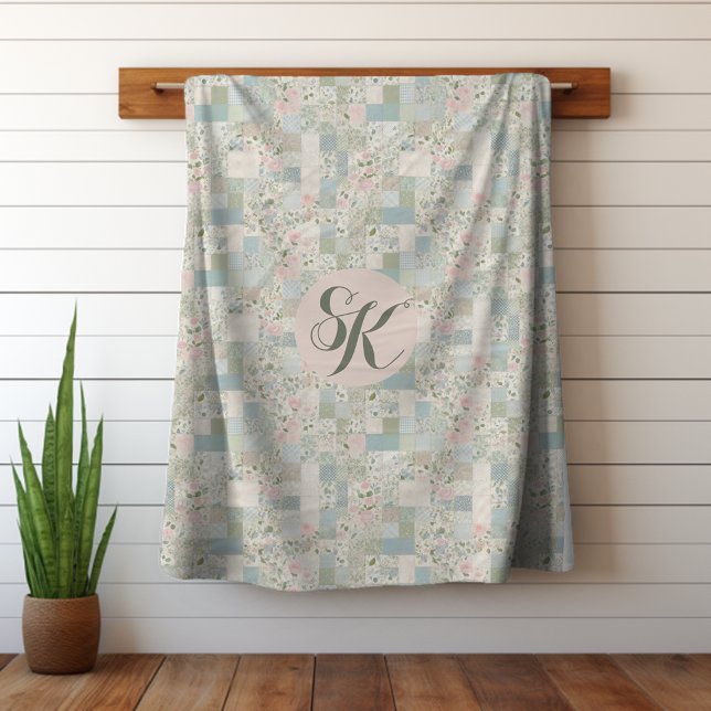 Mint Patchwork Monogram Fleecefilt (Skapare uppladdad)