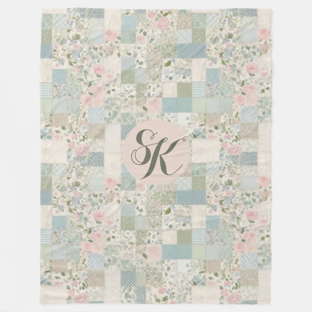 Mint Patchwork Monogram Fleecefilt (Framsidan)
