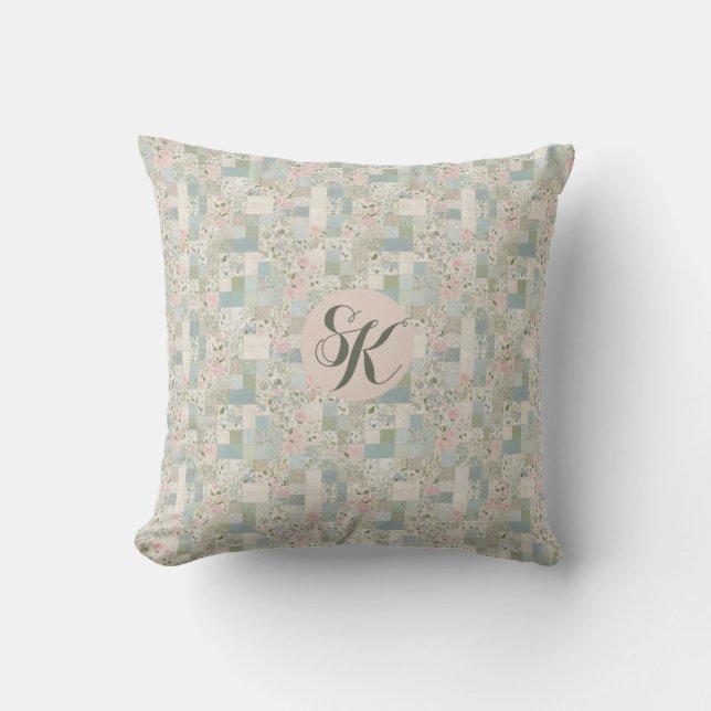 Mint Patchwork Monogram Kudde (Framsida)