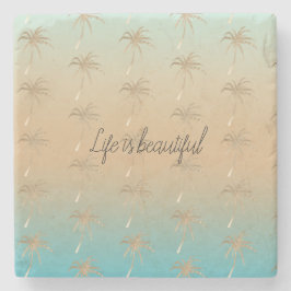 Mint Peach Aqua Tropical Guld Handflatan Träd Stenunderlägg