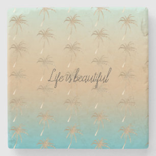 Mint Peach Aqua Tropical Guld Handflatan Träd Stenunderlägg