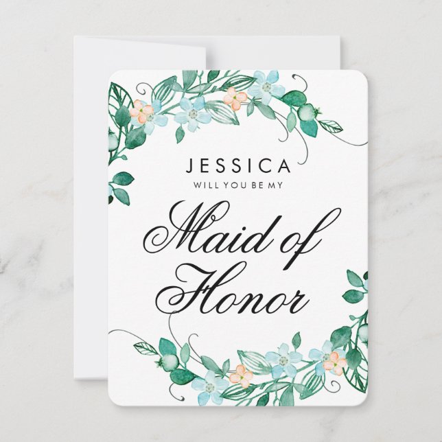Mint & Peach Blommigt blir min Maid of honor Inbjudningar (Framsida)