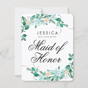 Mint & Peach Blommigt blir min Maid of honor Inbjudningar