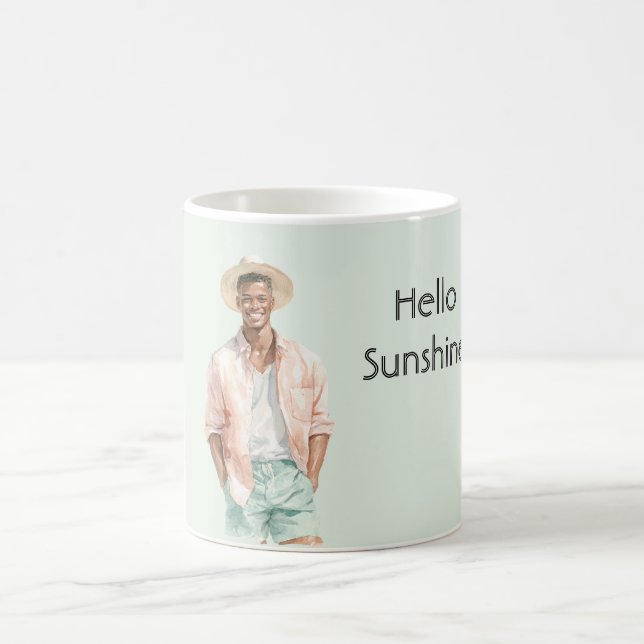 Mint Peach Hello Sunshine Black Man  Kaffemugg (Center)